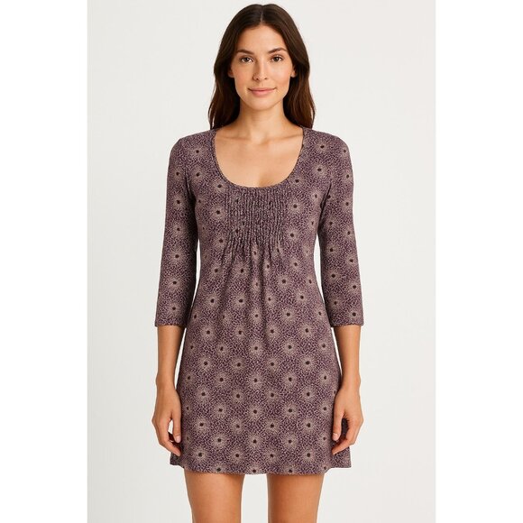 Boden Purple Patterned Dress 3/4 sleeves Womens Size 8 - Picture 1 of 9